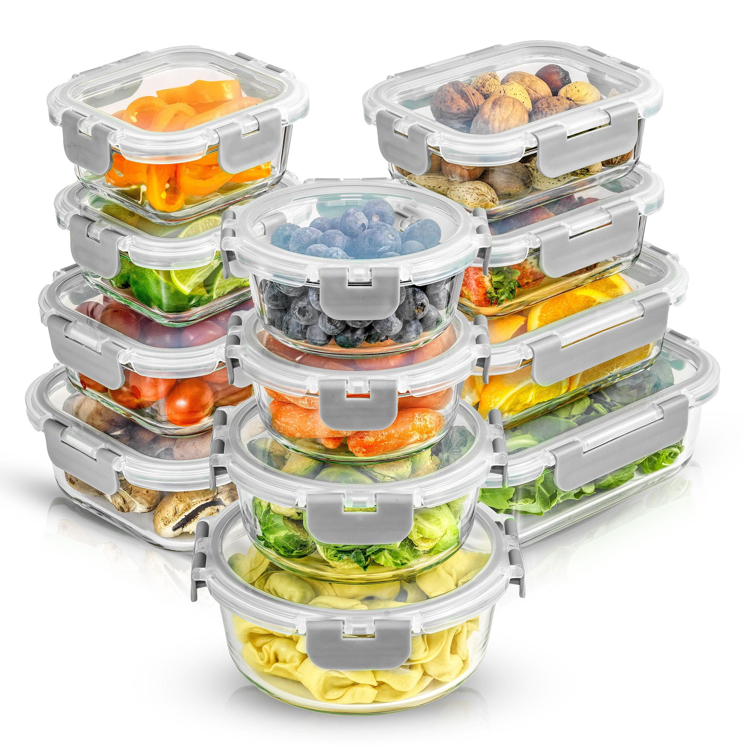 24-Piece Light Grey Borosilicate Glass Food Storage Set