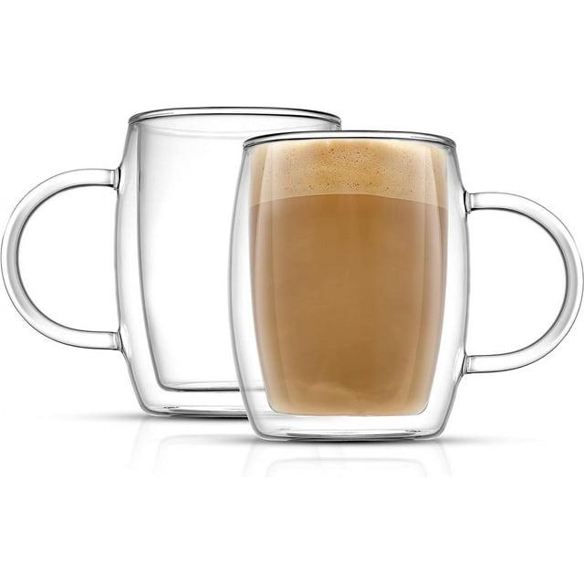 JoyJolt Aroma Double Walled Insulated Glasses - Set of 2 Double Wall Coffee Tea Glass Mugs - 13.5 oz