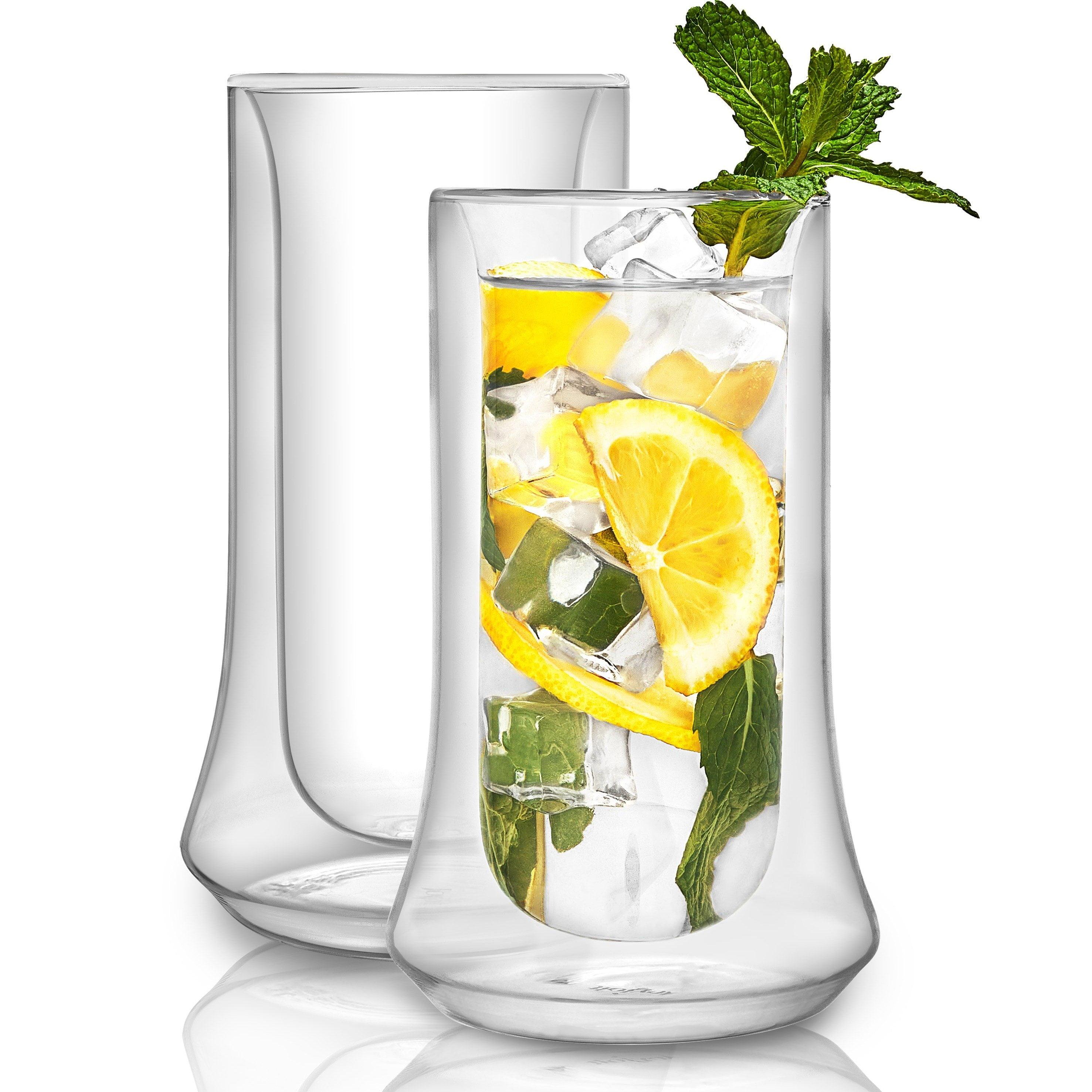 JoyJolt Cosmo Double Wall Highball Glasses – Set of 2 Insulated Glass Tumbler for Cocktails - 10 oz