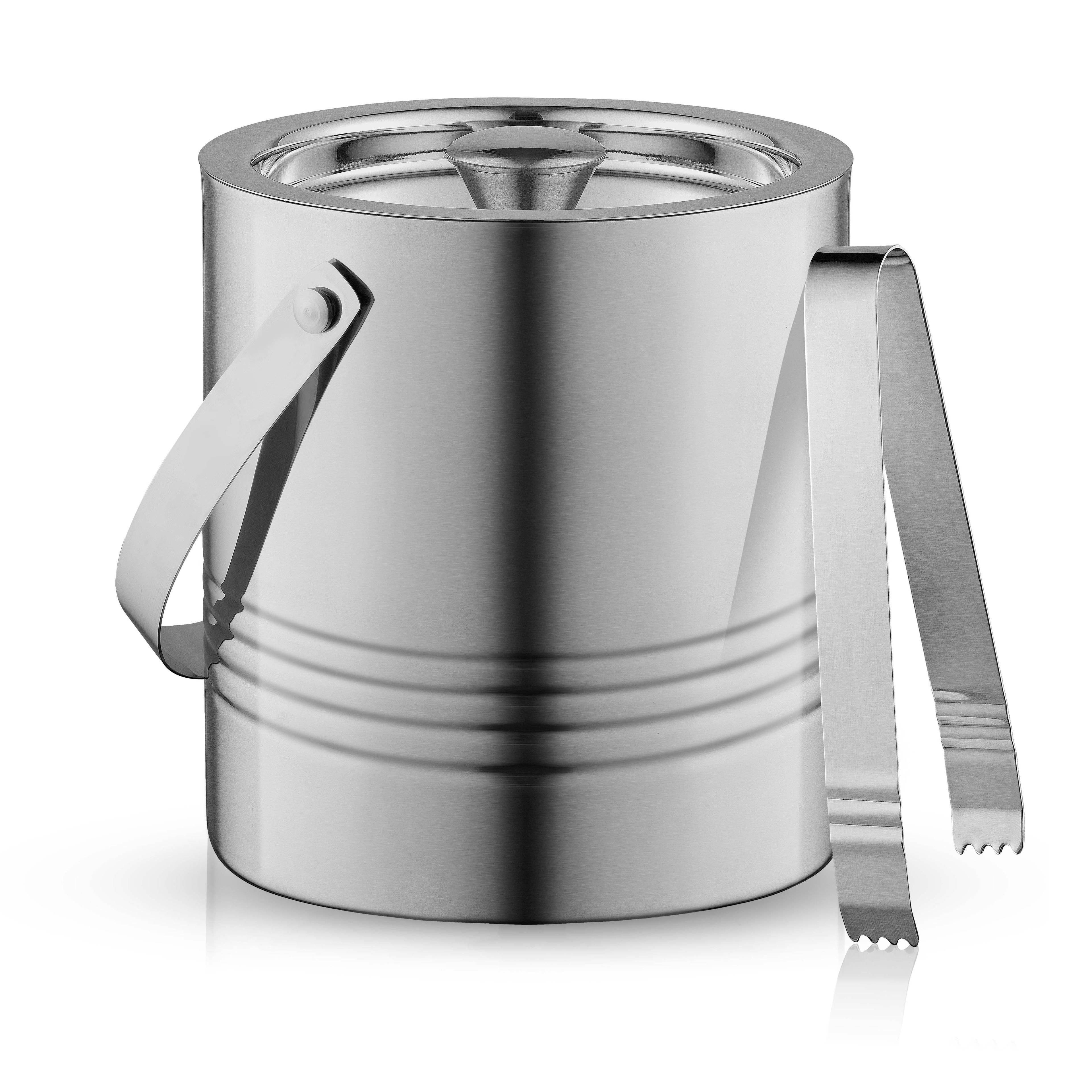 JoyJolt JoyJolt Double Wall Stainless Steel Ice Bucket with Strainer and Tongs, 3-Liters