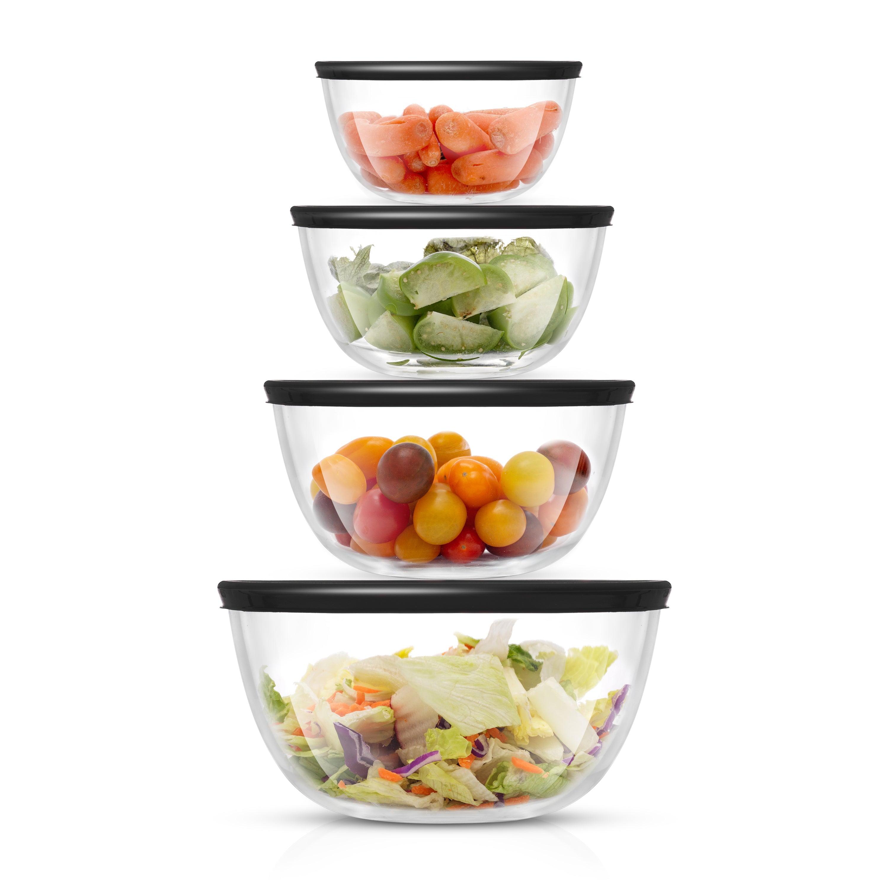 JoyJolt 8-Piece Glass Mixing Bowls with Black Lids