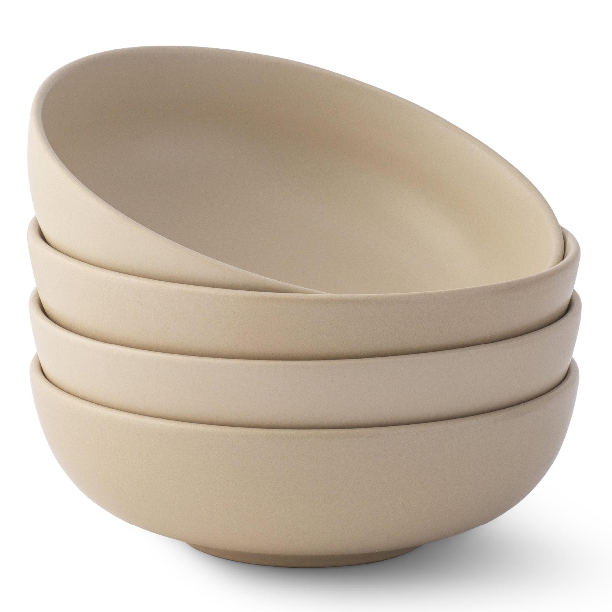 JoyJolt Mesa 4-Piece Stoneware Pasta Bowls Set – 30oz – Matte Beige