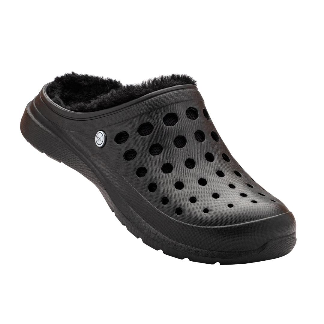 Black Faux Shearling Casual Slip-On Clogs with Arch Support