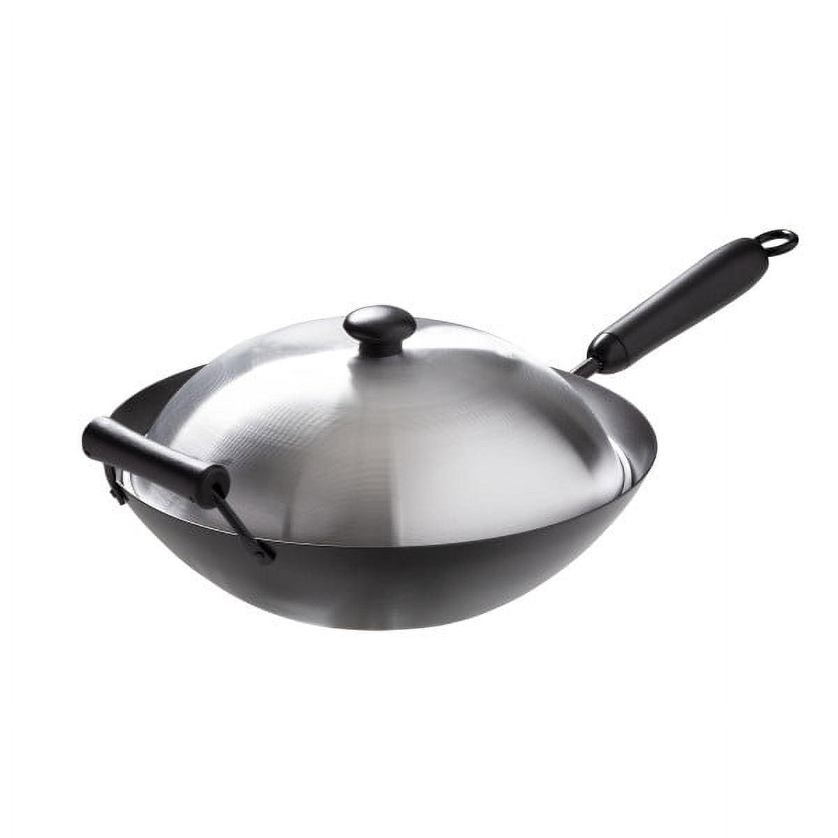 14-Inch Black Carbon Steel Nonstick Wok Set with Lid and Bamboo Spatula