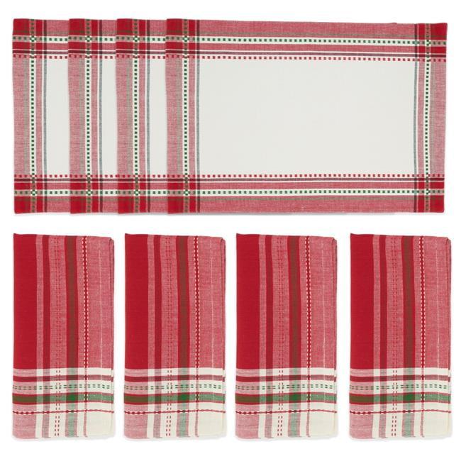 Joyful Holiday Stripe Placemat and Napkin Set (4 Placemats + 4 Napkins)