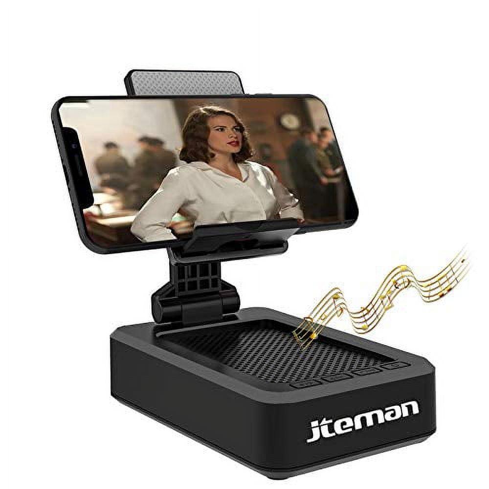 Jteman MH669 Built-in Microphone Bluetooth 5.0 Portable Speaker with Adjustable Phone Stand, Black