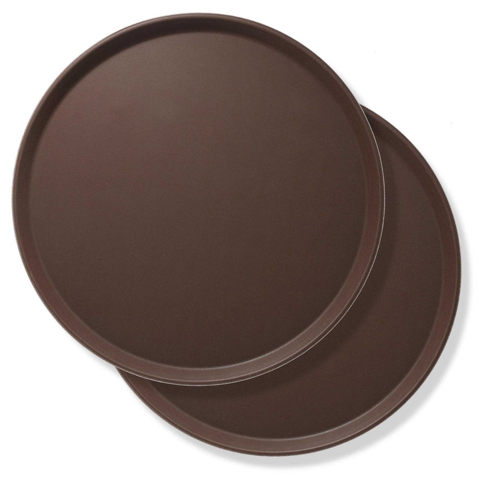 18" Brown Non-Skid Round Plastic Serving Trays, Set of 2