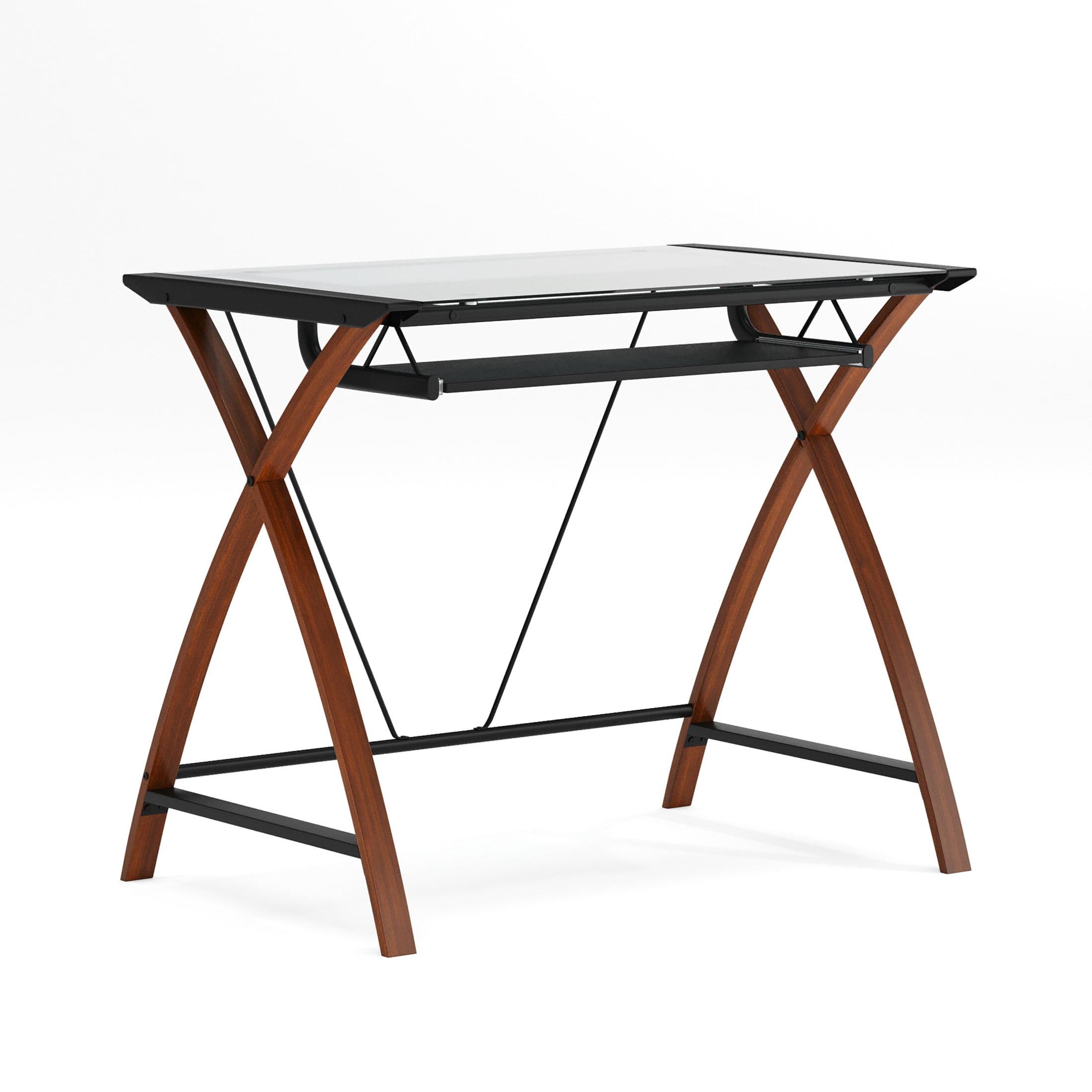 Flash Furniture Jude Tempered Glass Computer Desk with Pull-Out Keyboard Tray, Cherry/Clear