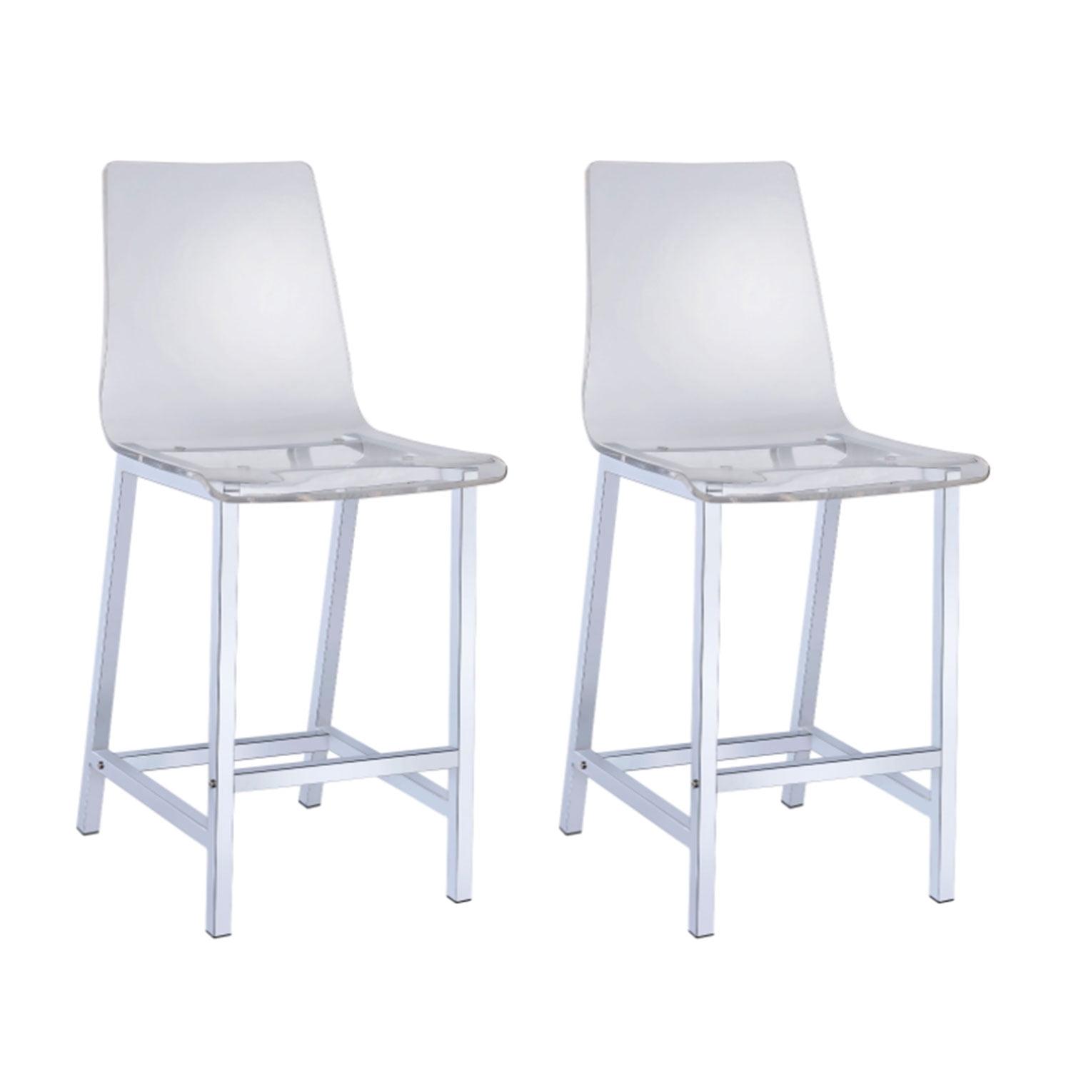 Clear Acrylic and Chrome Counter Height Stools, Set of 2