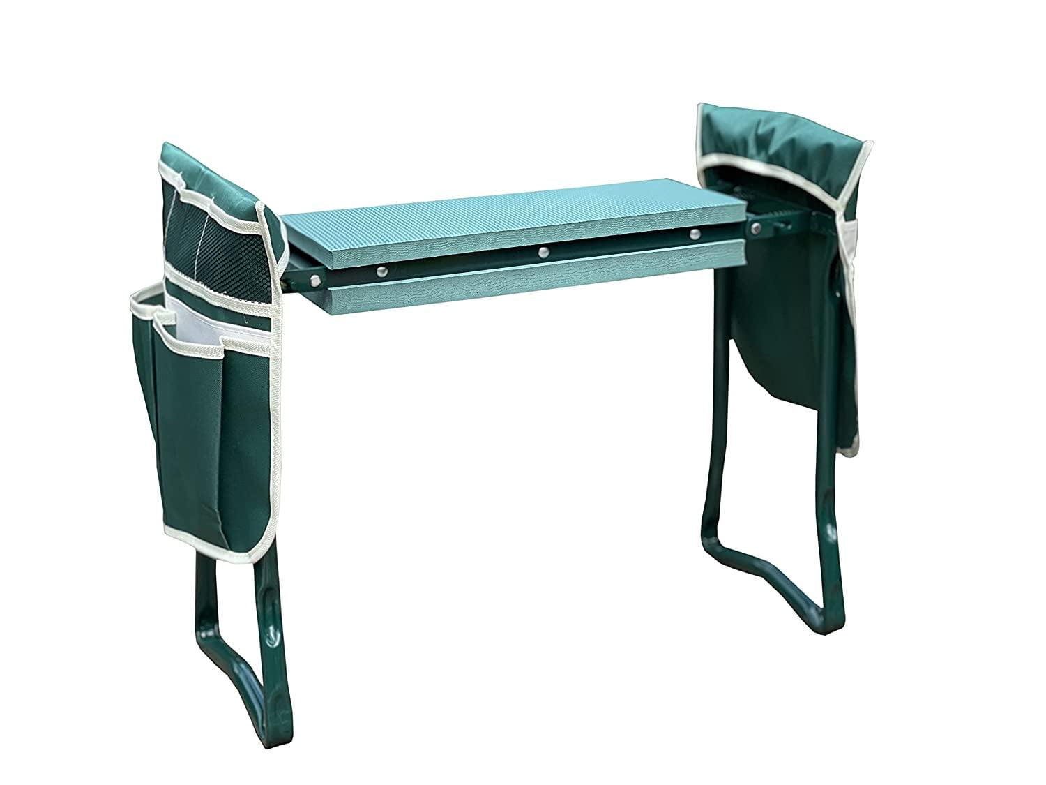 Green Steel Folding Garden Bench Stool with EVA Kneeling Pad