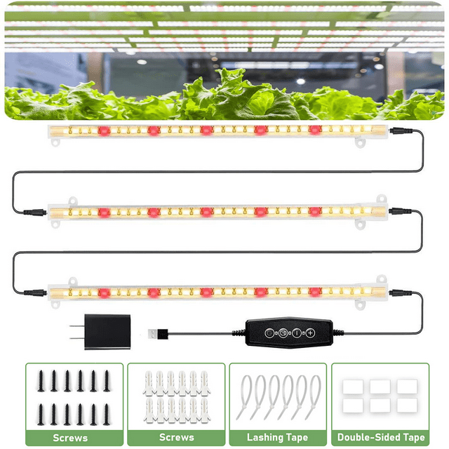 Juhefa LED Plant Grow Light Strips 3500K Full Spectrum White Plant Lamp 40W 90 LEDs / 5 Dimmable Levels for Indoor Plants Grow Hydroponics Succulent
