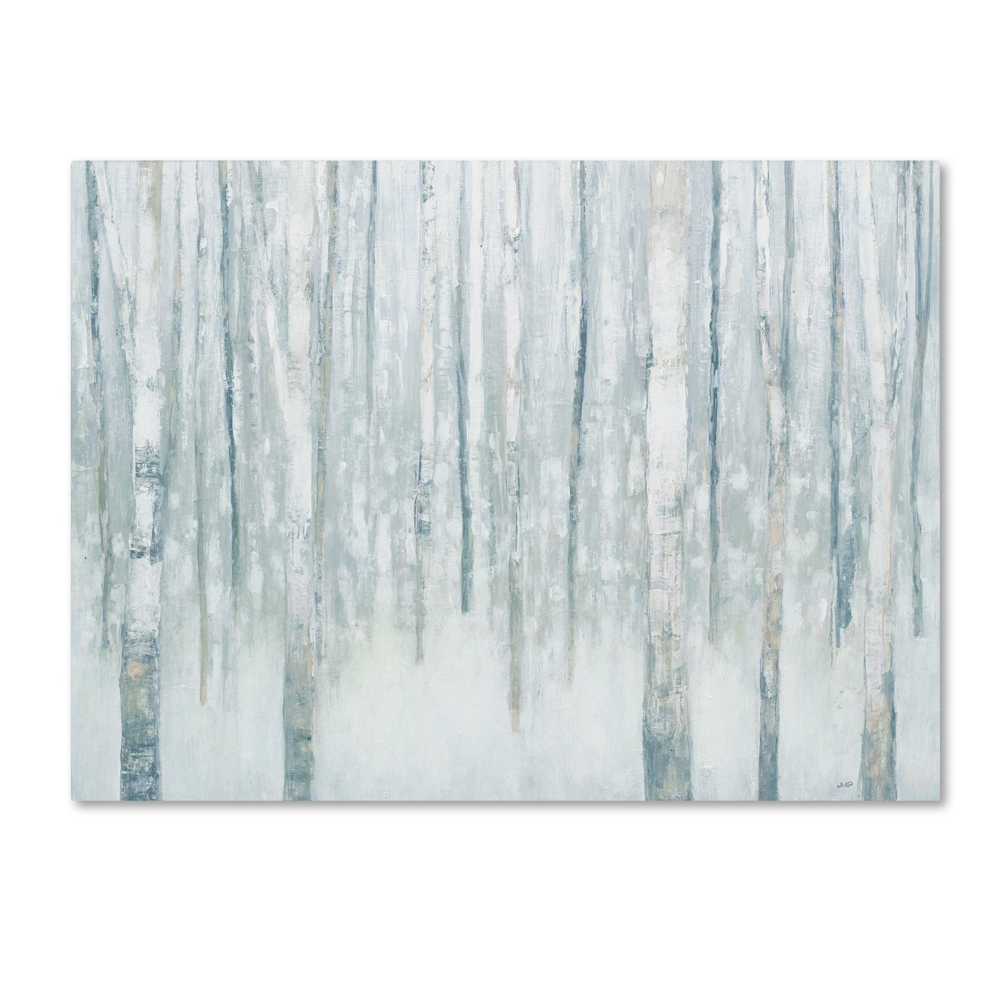 Trademark Fine Art -Julia Purinton 'Birches in Winter Blue Gray' Canvas Art