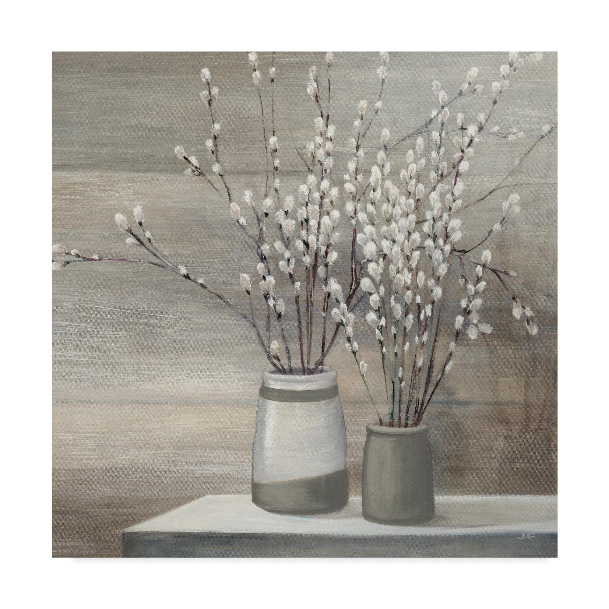 Trademark Fine Art " Pussy Willow Still Life Gray Pots Crop "