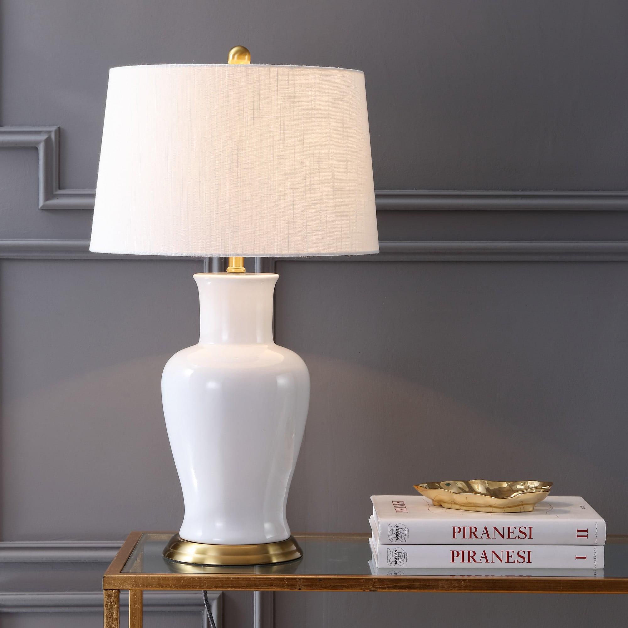 Julian 29" White Ceramic Table Lamp with Gold Accents