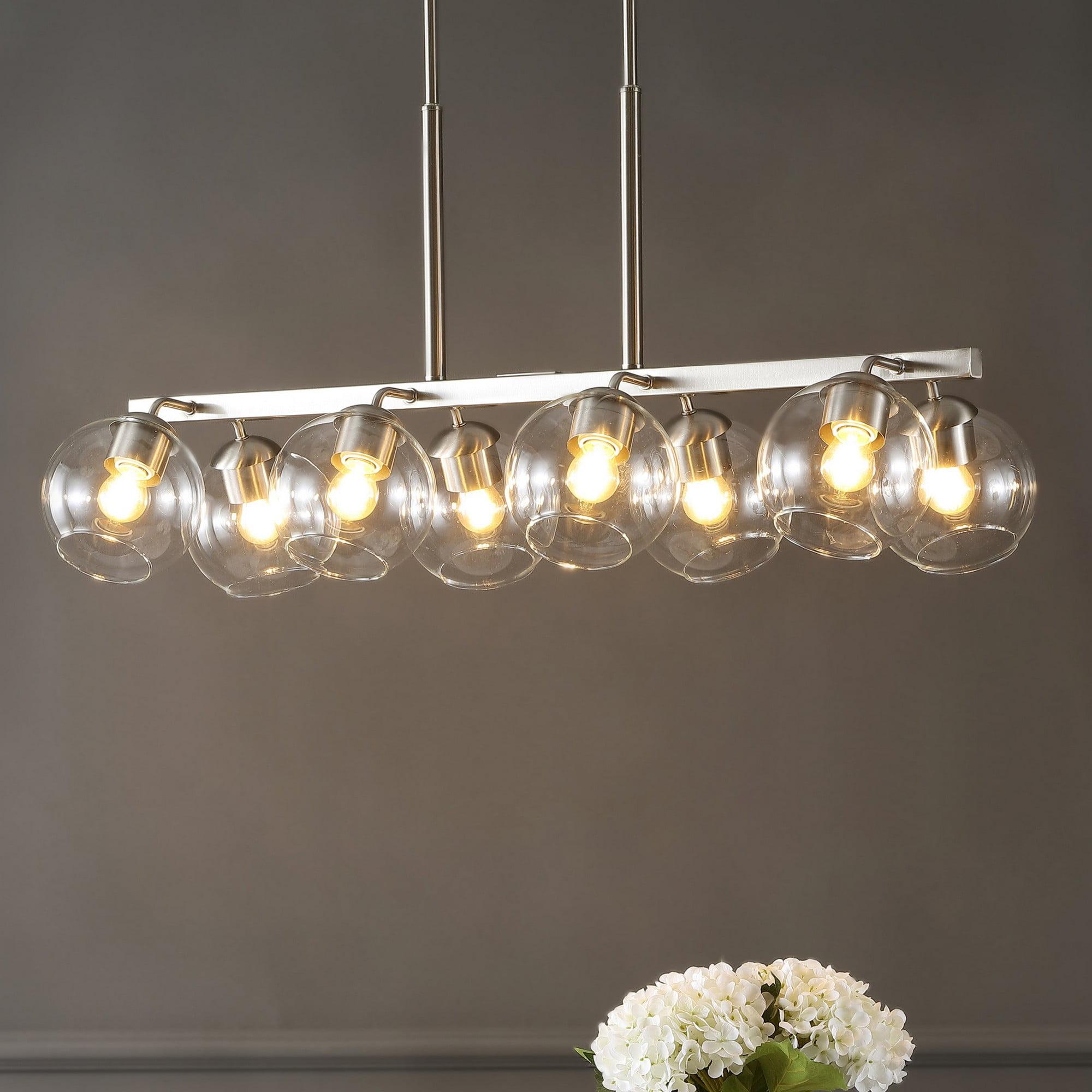 Julian 33.5" 8-Light Farmhouse Bohemian Iron/Glass Linear LED Pendant, Nickel/Clear