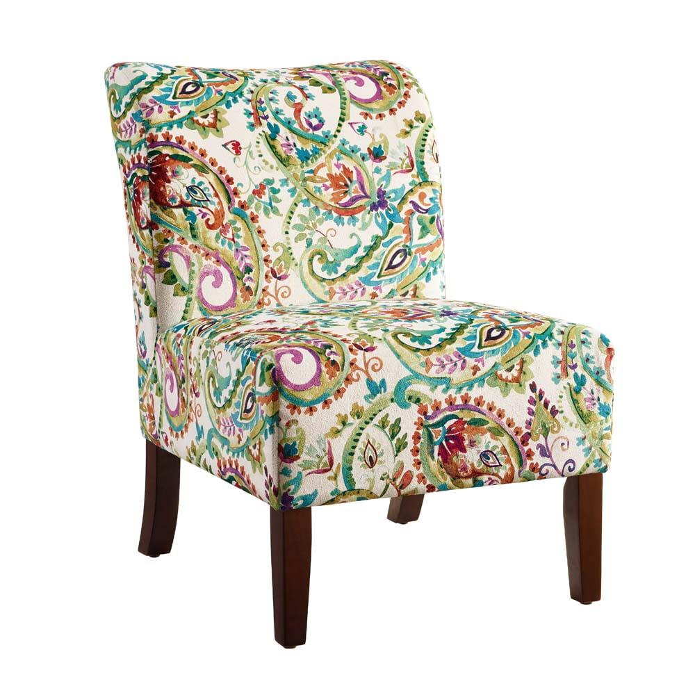 Julie Modern Curved Back Slipper Accent Chair Red - Linon: Paisley Print, Cottage-Chic, Tapered Wooden Legs