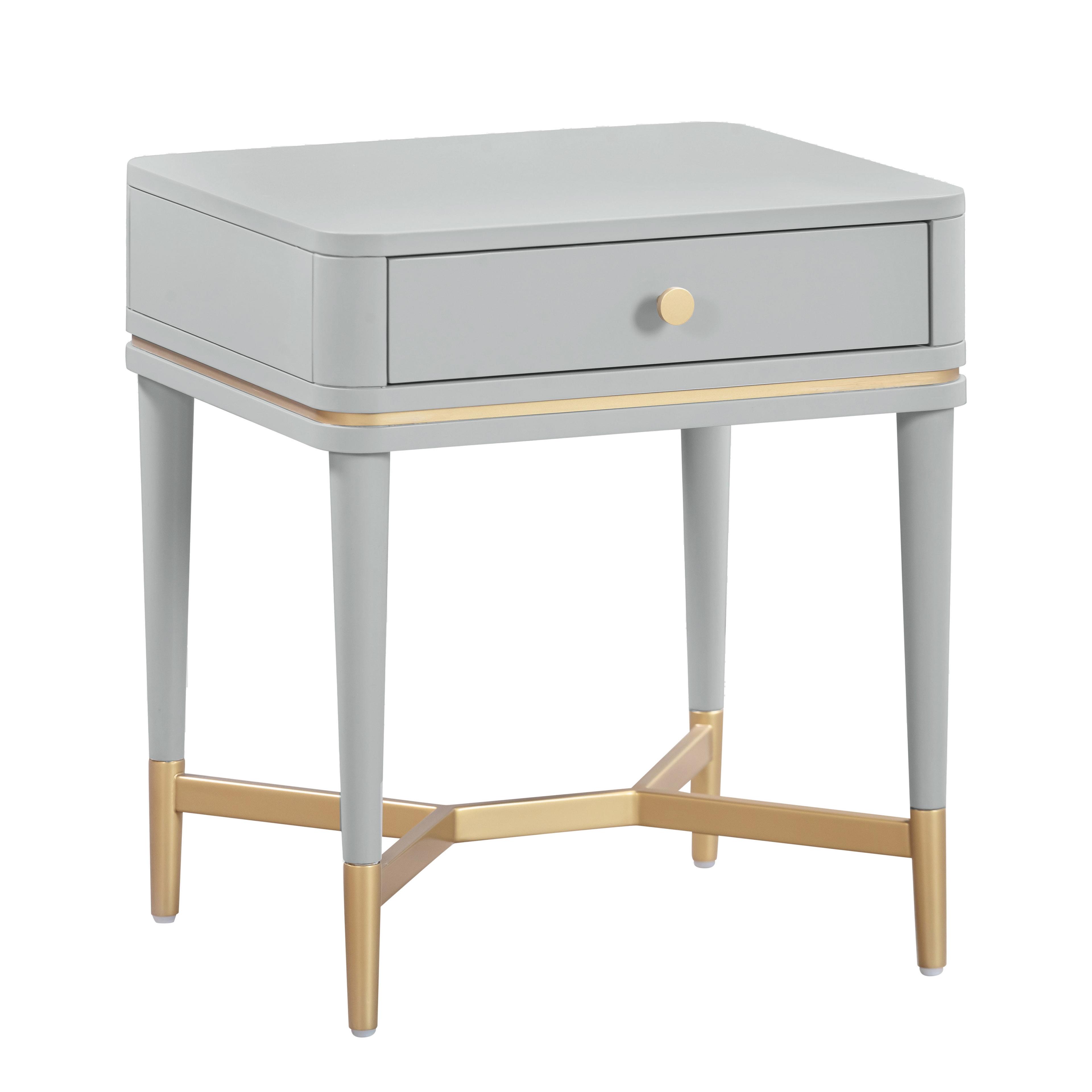 Julieta Gray Wood Nightstand with Brass Pull