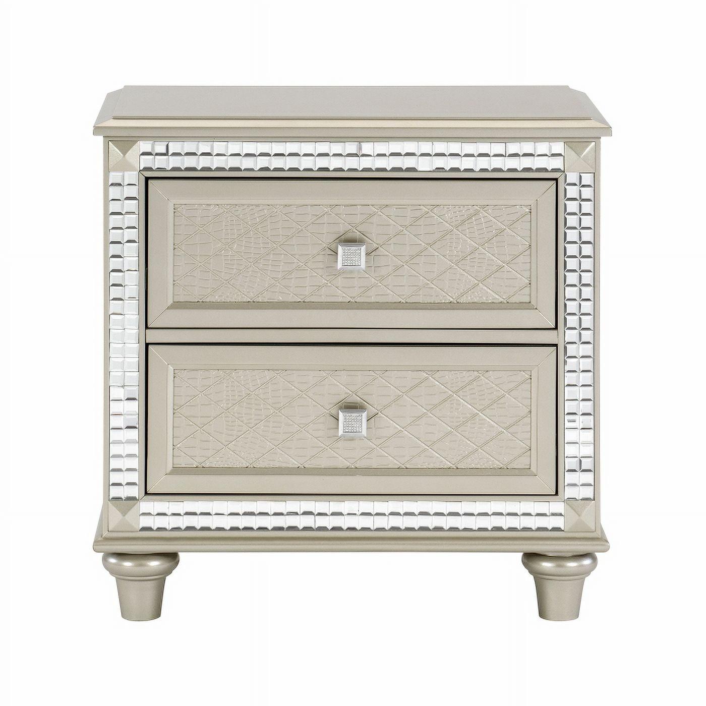 Juliette Champagne Silver Wood 2-Drawer Nightstand