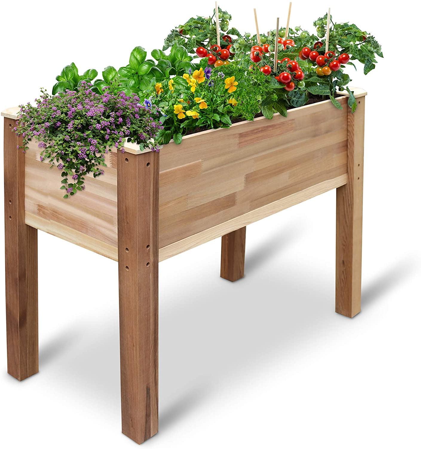 Jumbl Cedar Wood Raised Garden Bed & Herb Planter Box, 34" x 18" x 30"