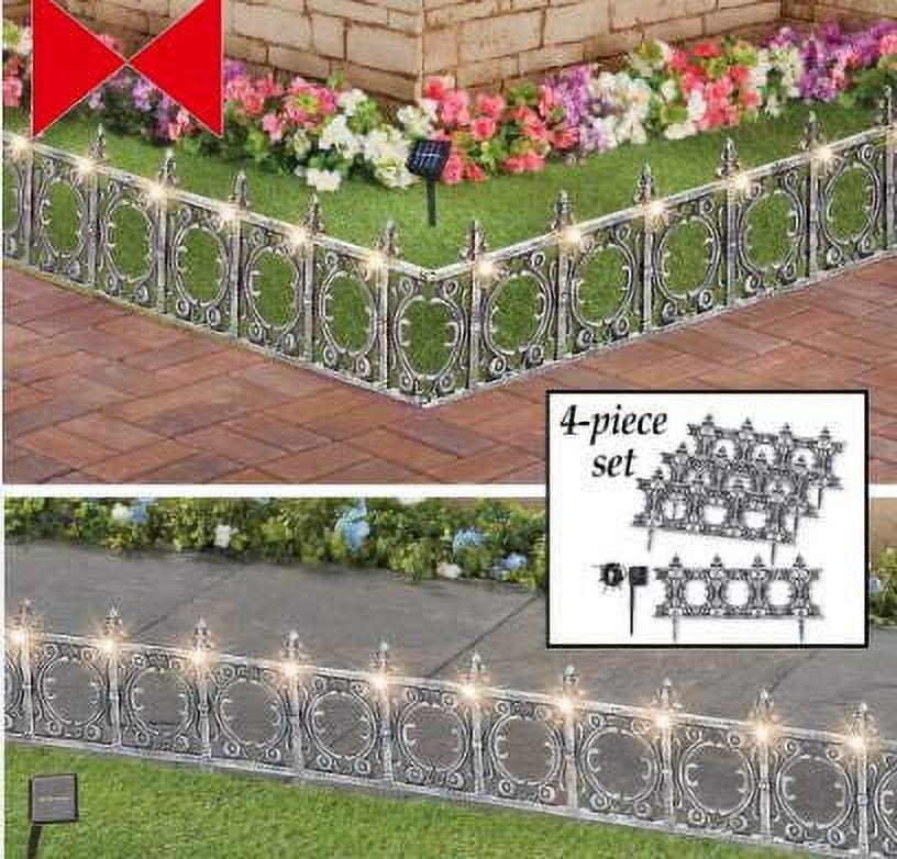 Jumbl Solar-Lit Wrought Iron Style Garden Fence (4 Panels) - Silver
