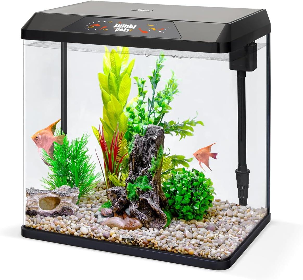 JumblPets Starter Fish Aquarium Kit, Beginner Glass Fish Tank Kit w/LED Lighting & More (4 Gallon)