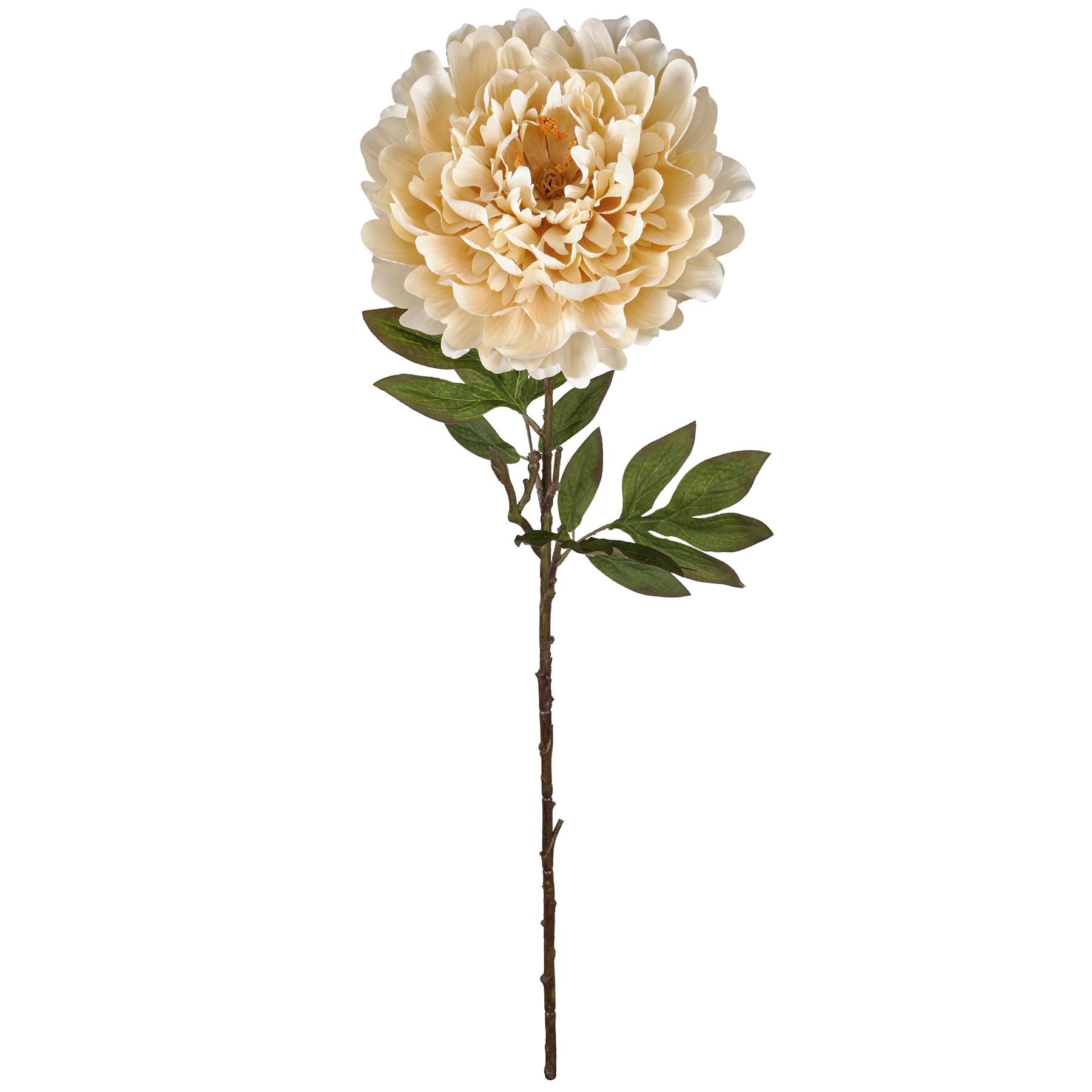 Cream Jumbo Faux Peony Stem with Green Leaves