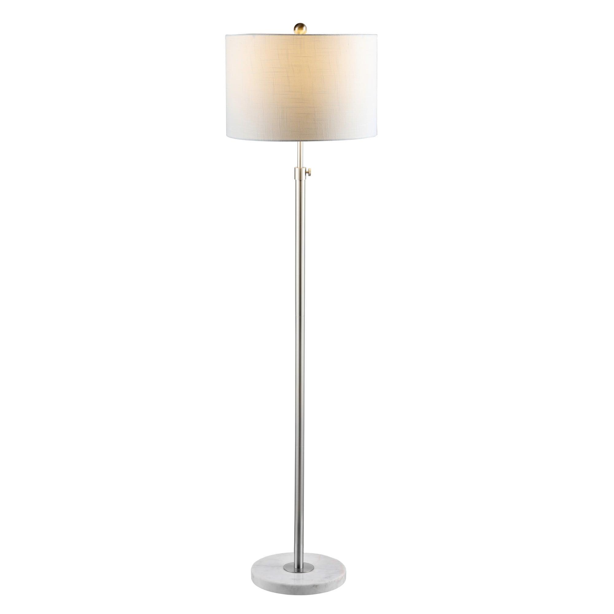 June 66" Chrome Arc Adjustable LED Floor Lamp with White Linen Shade