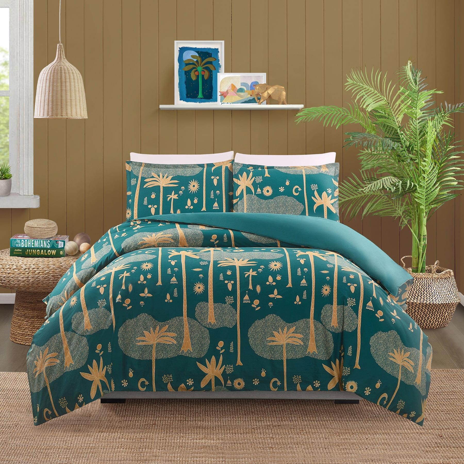 Teal and Gold Cotton Queen Bohemian Duvet Cover Set