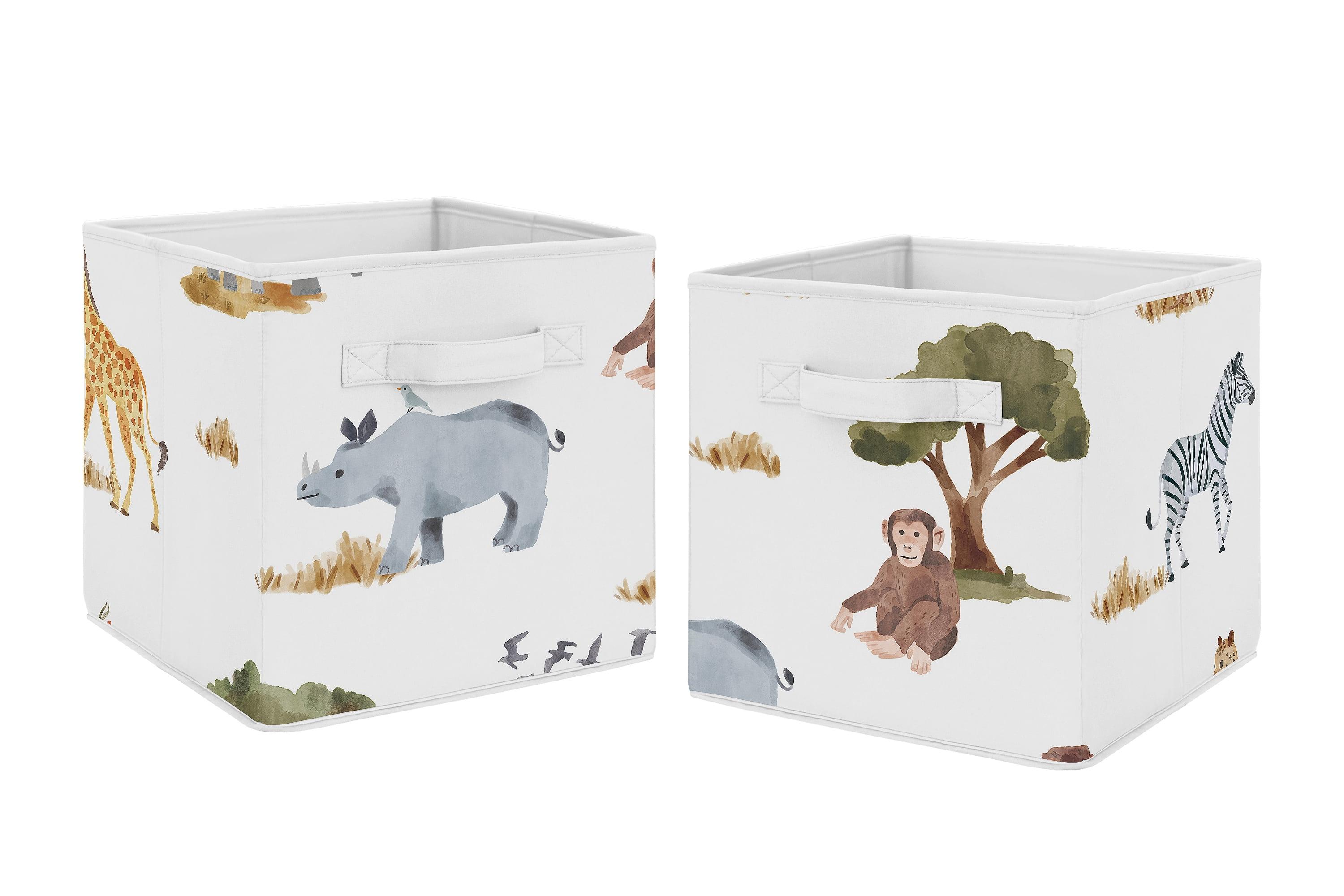 Sweet Jojo Designs Boy or Girl Gender Neutral Unisex Set of 2 Kids' Decorative Fabric Storage Bins Jungle Animals Multicolor