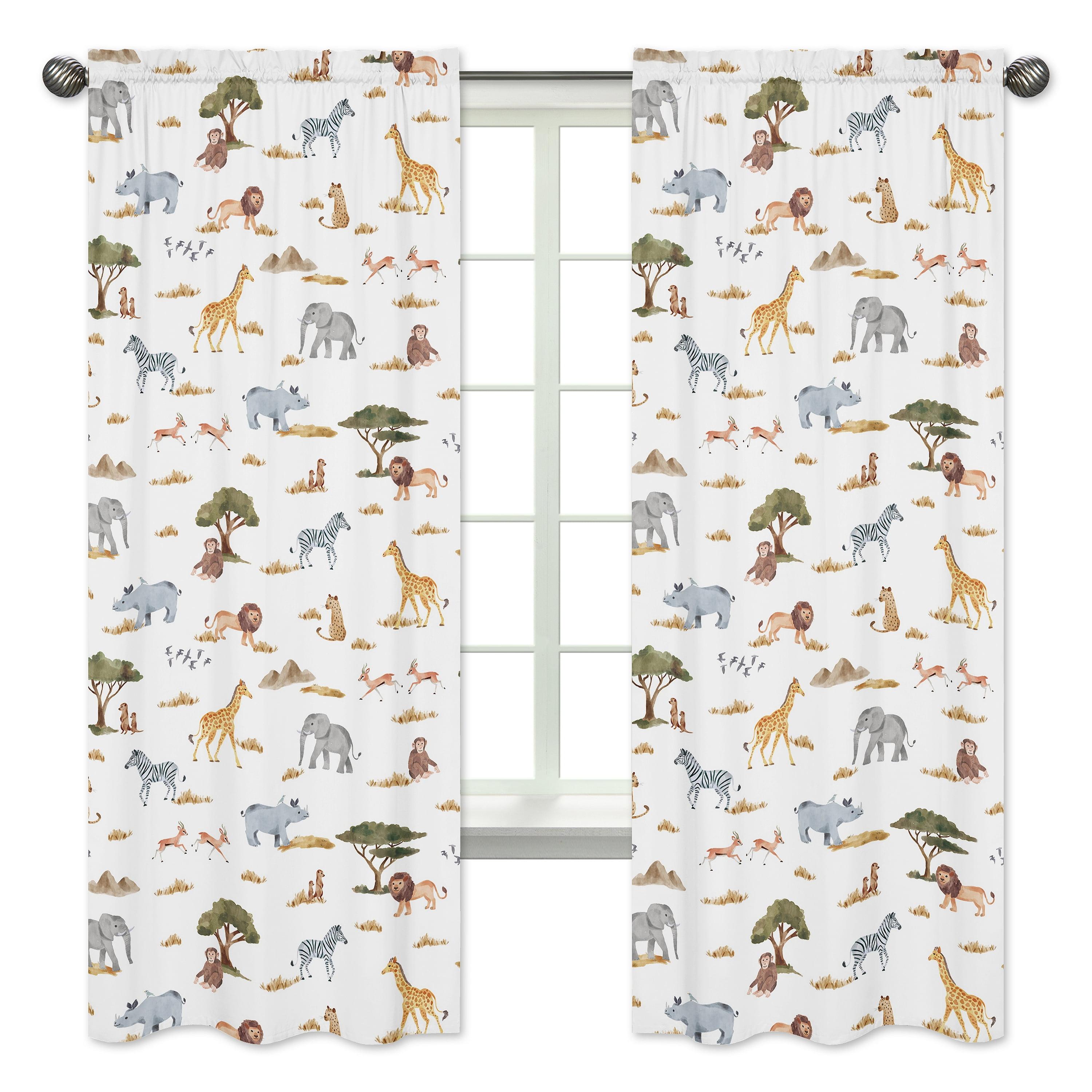 Jungle Animals Microfiber Semi-Sheer Rod Pocket Curtain Panels (Set of 2)