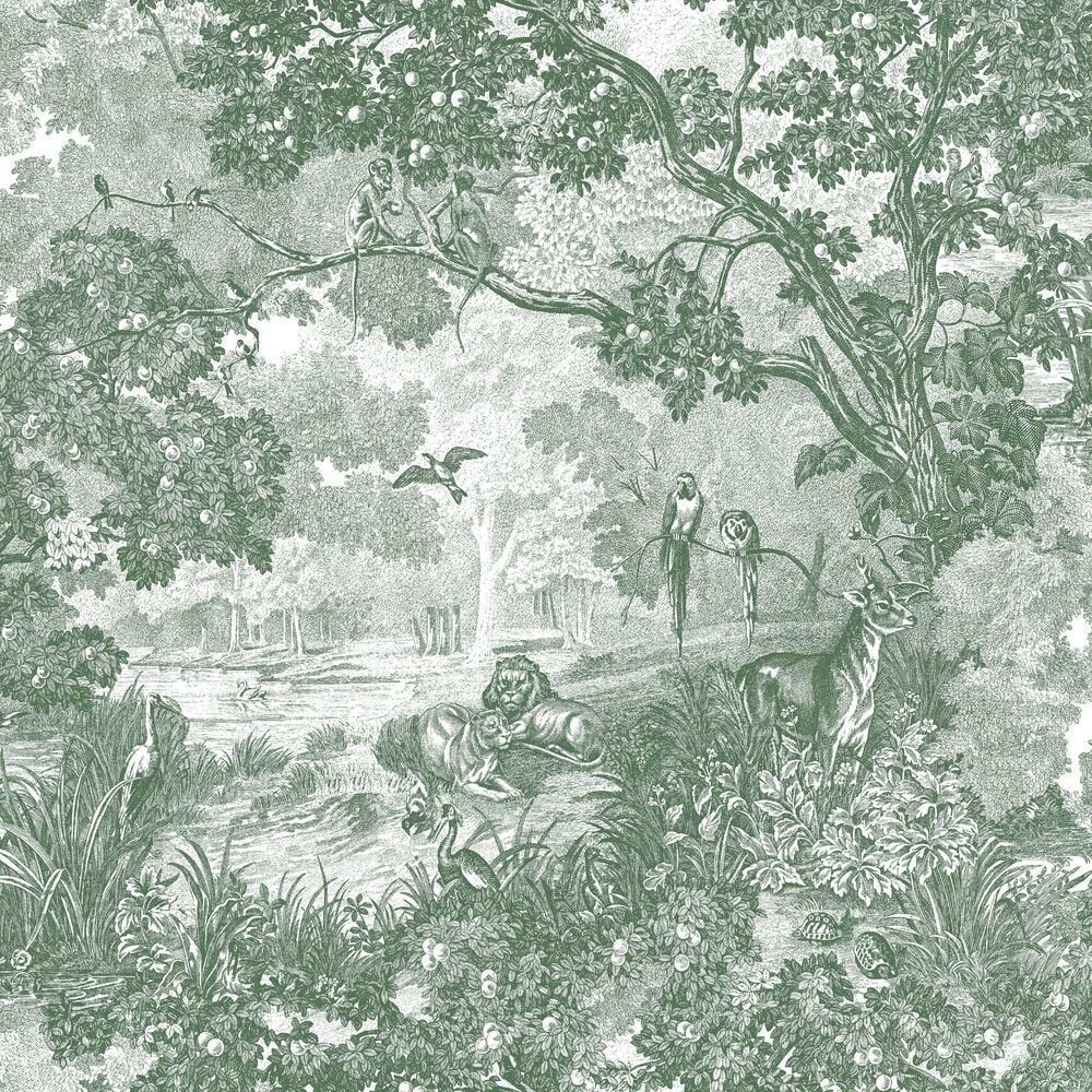 RoomMates Jungle Toile Peel and Stick Wallpaper Green/Gray