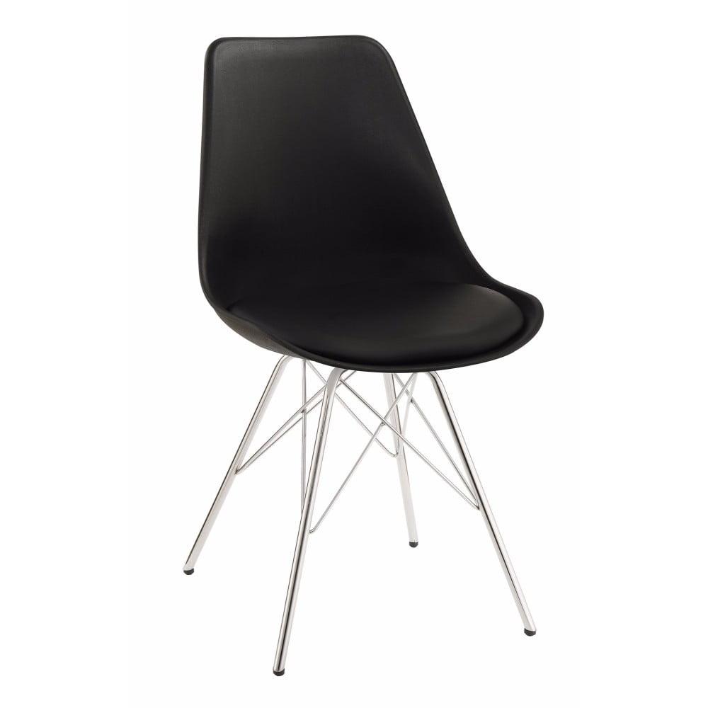 Contemporary Black Metal Side Chair with Chrome Finish and Padded Seat