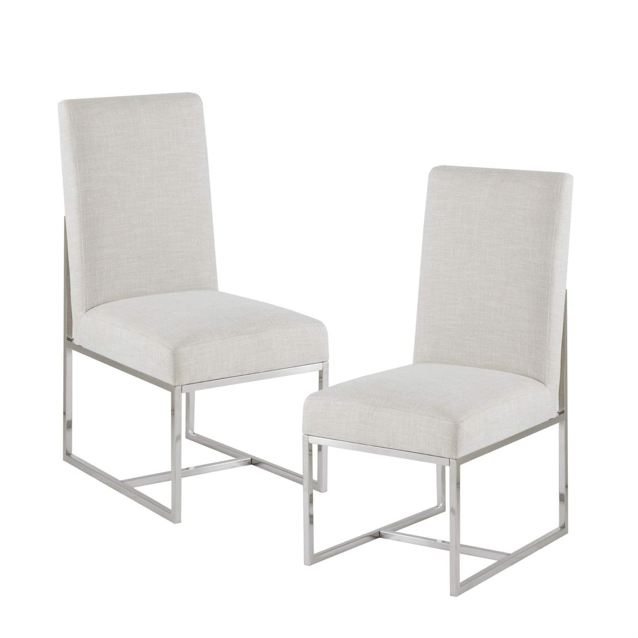 Natural Linen Upholstered Metal Side Chair Set