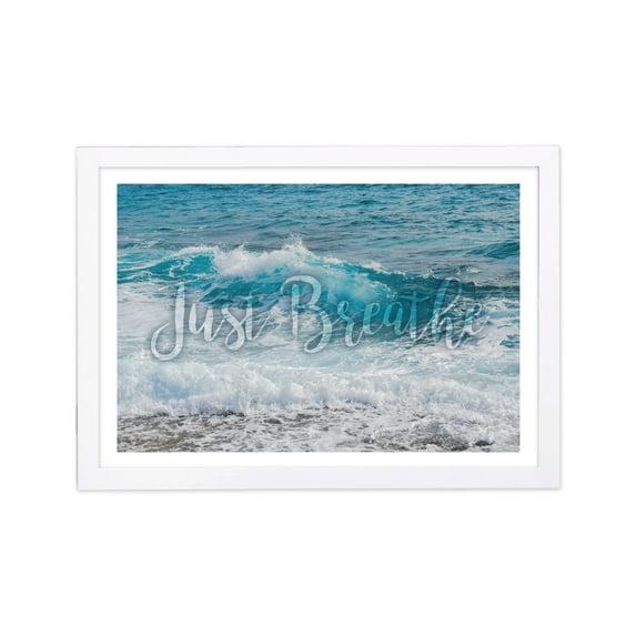 'Just Breathe' Inspirational Quotes and Sayings 19" x 1.00" Framed Painting Art Print, by Wynwood Studio