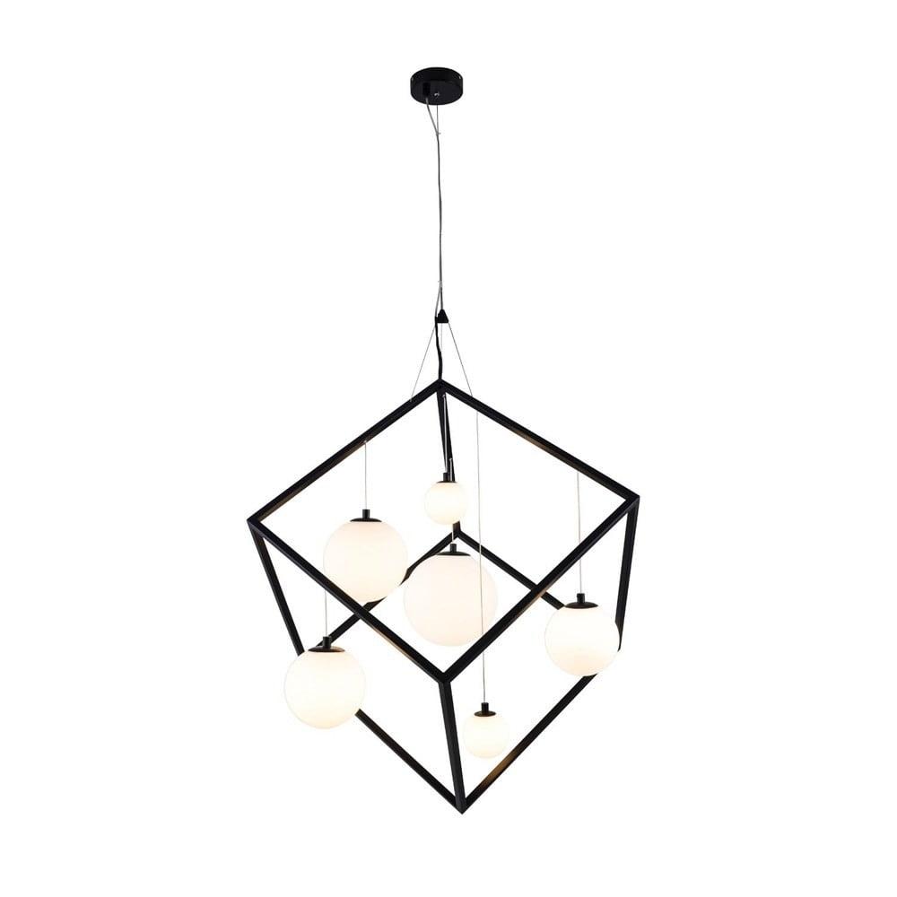 Pixie Matte Black Geometric 6-Light Pendant with Opal Glass