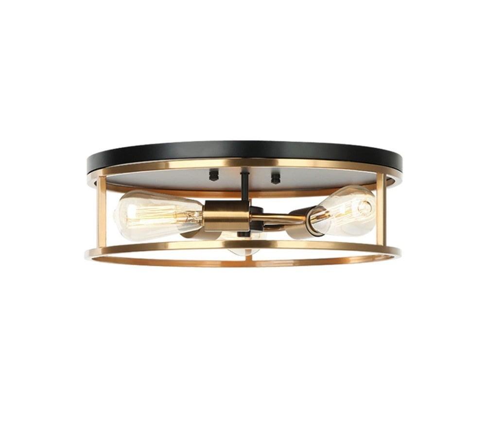 Knox Matte Black & Brass 3-Light Indoor/Outdoor Drum Flush Mount