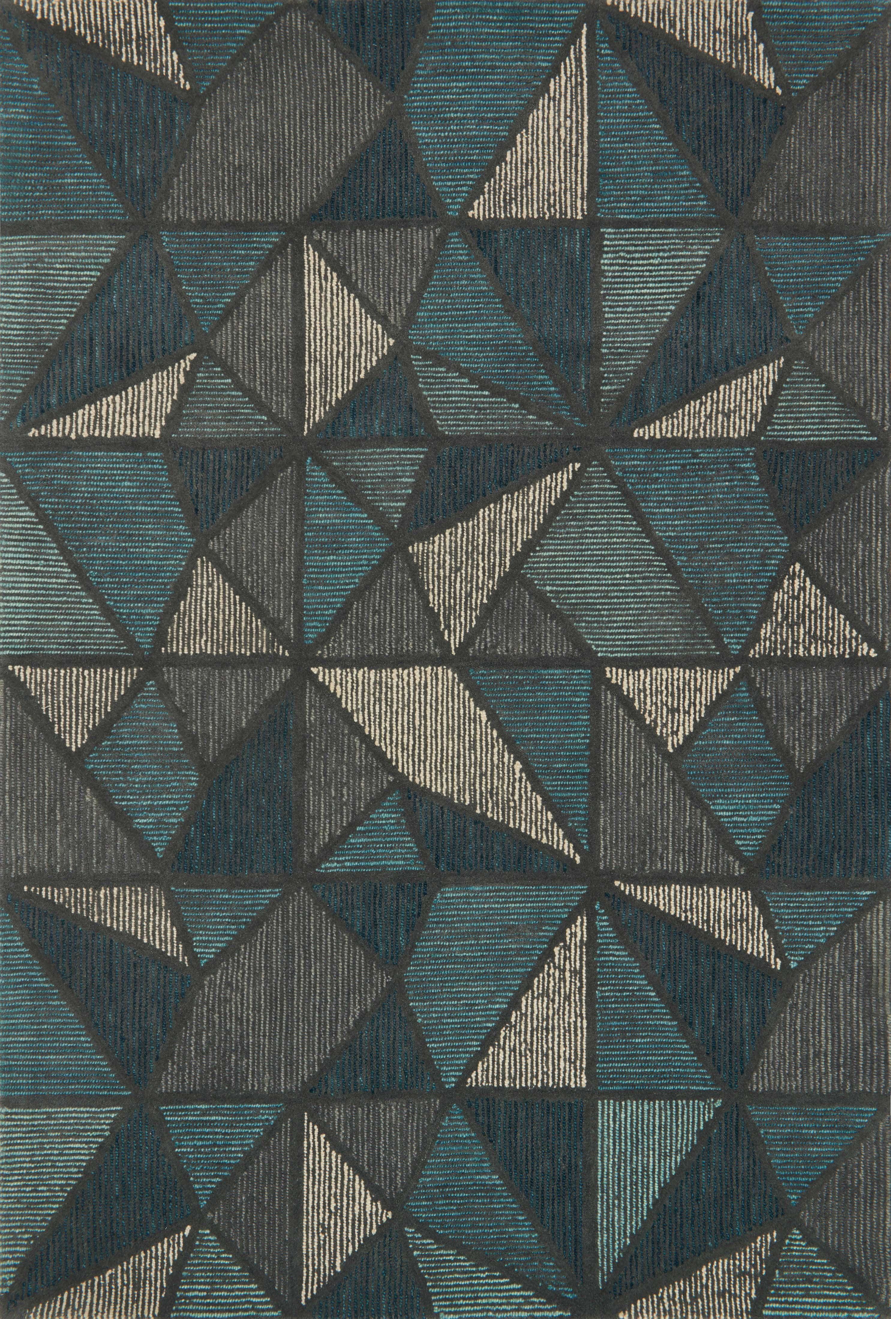 Teal and Grey Hand-Tufted Wool Rectangular Rug 7'-9" x 9'-9"