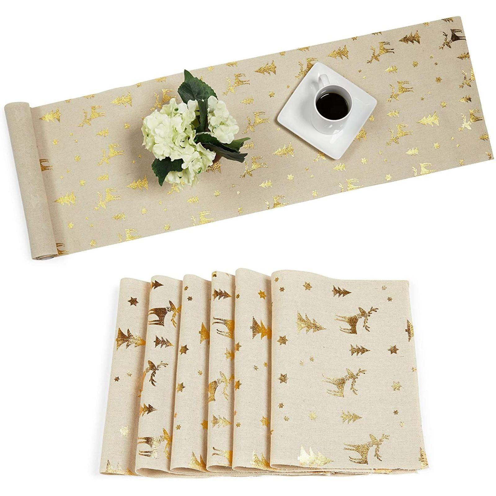 Juvale Christmas Placemats with Table Runner (Gold Foil, 6 Pieces)