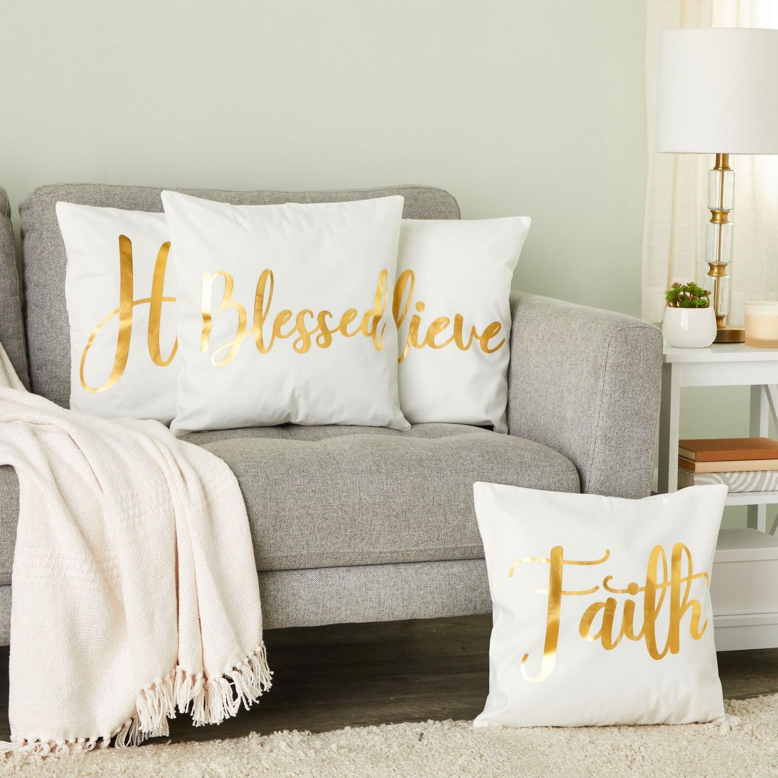 White and Gold Inspirational Polyester Throw Pillow Covers, 18 x 18 in, Set of 4