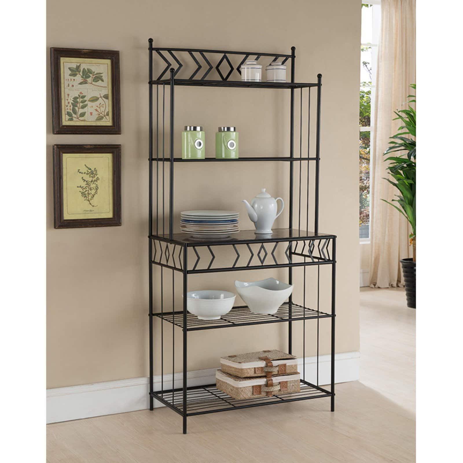 k&b furniture black metal storage bakers rack