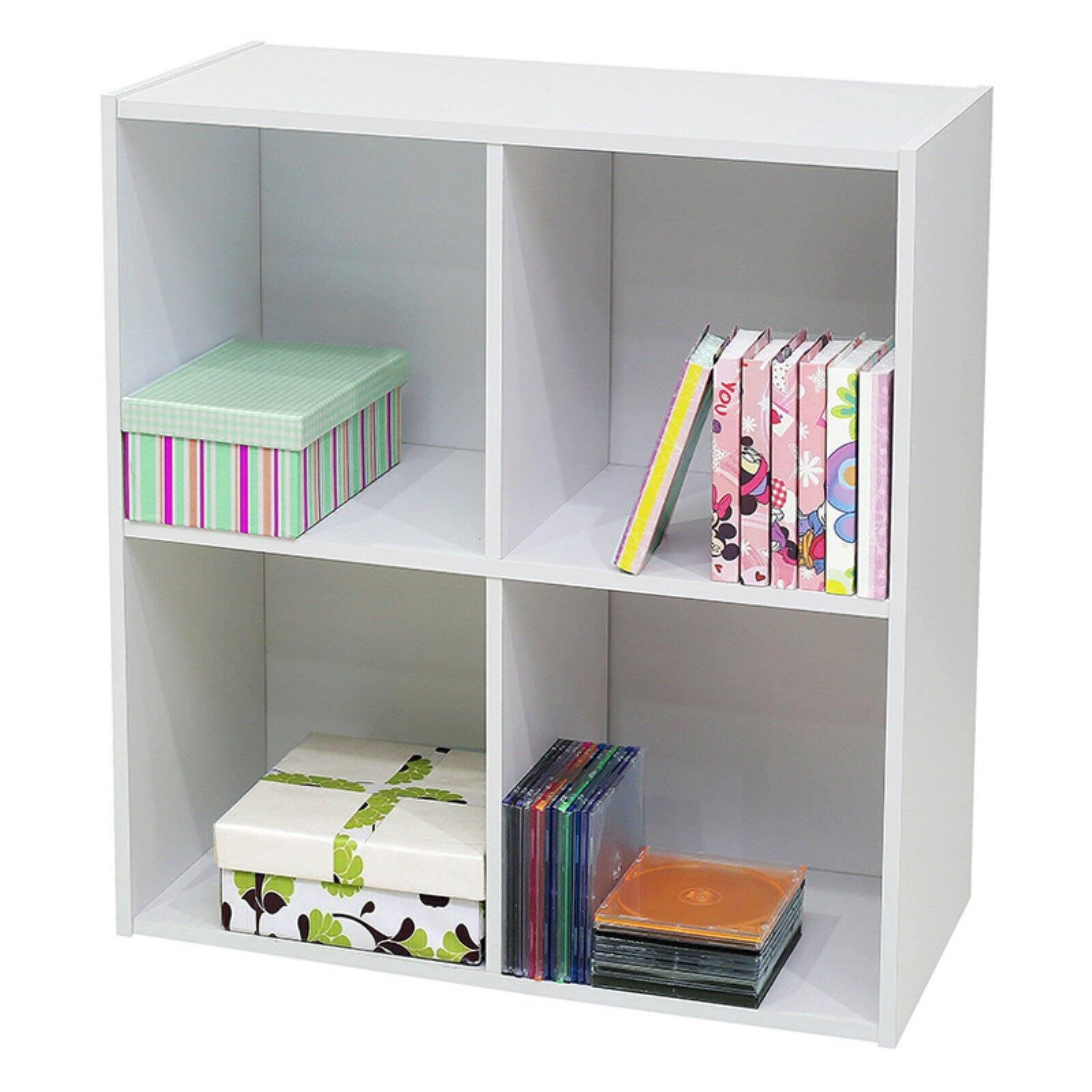 Bright White Wooden 4-Cube Stackable Bookcase for Kids