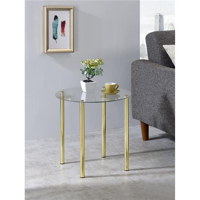 K&B Round Side End Accent Table, Gold Metal/Glass