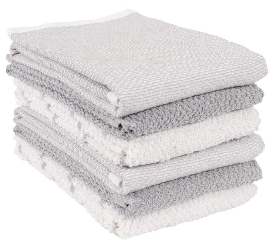 Gray and White Cotton Terry Kitchen Towel Set, 6 Pieces