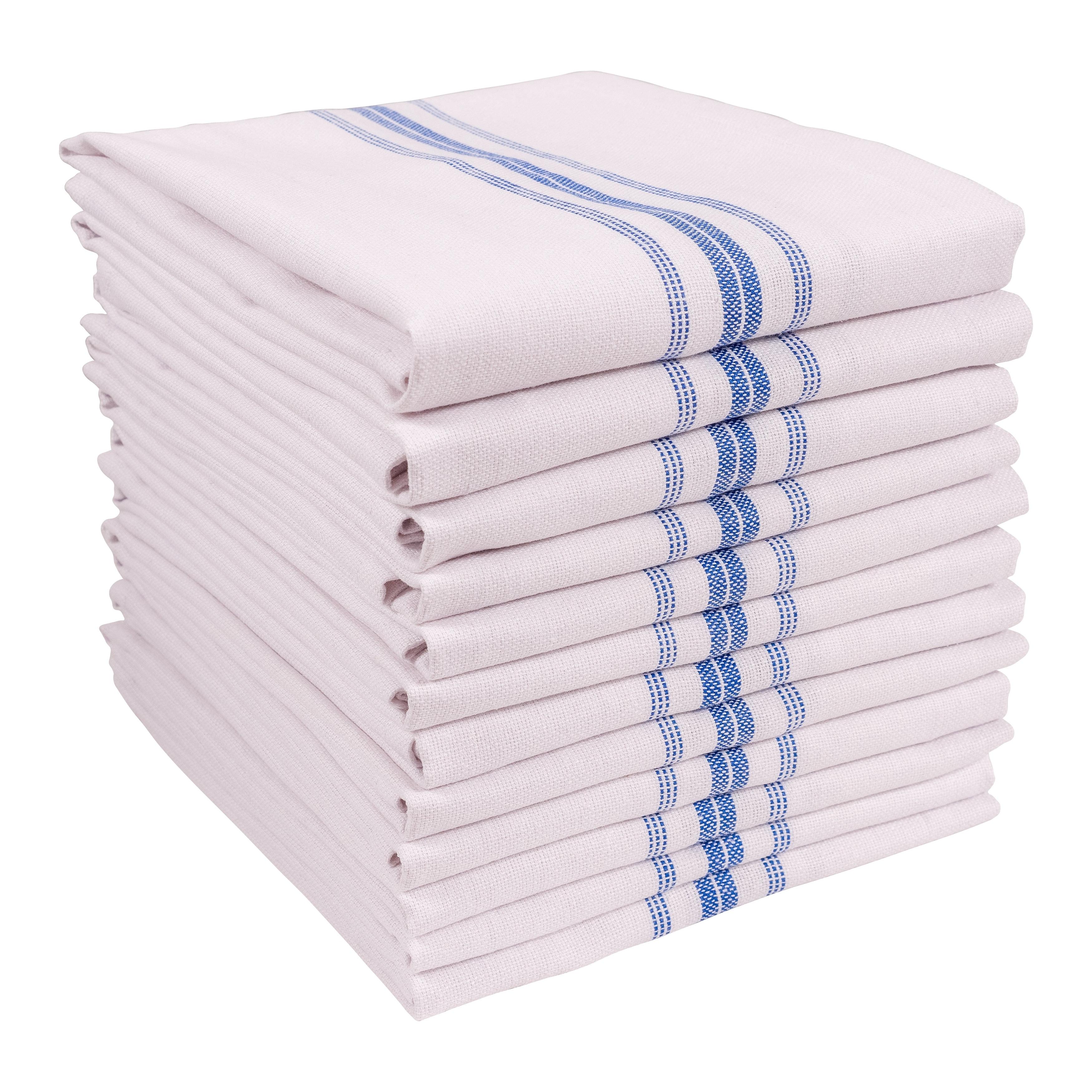 KAF Home Farmhouse Stripe Set Of 12 Kitchen Towels - 15" x 25", In Blue