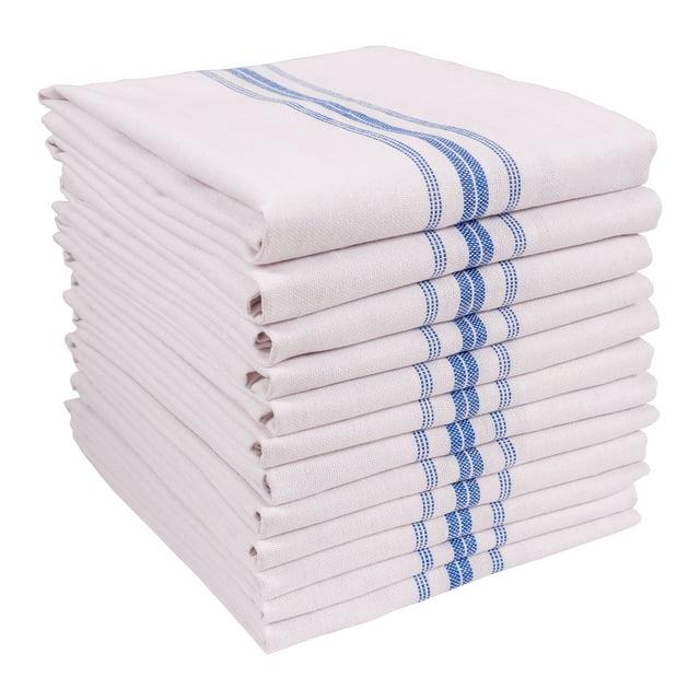KAF Home Farmhouse Stripe Set Of 12 Kitchen Towels - 15" x 25", In Blue