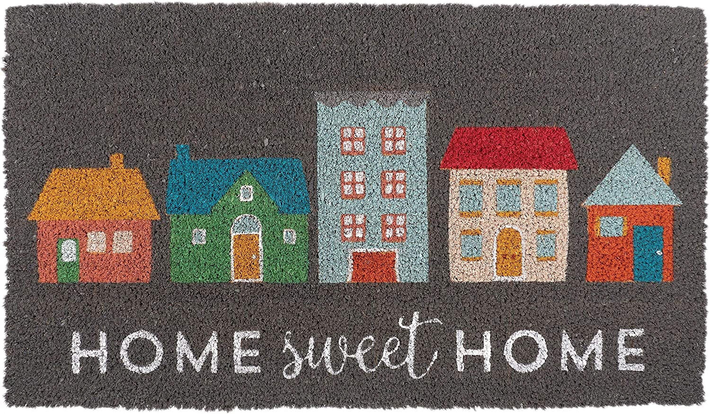 Home Sweet Home Coir Doormat with Colorful Houses