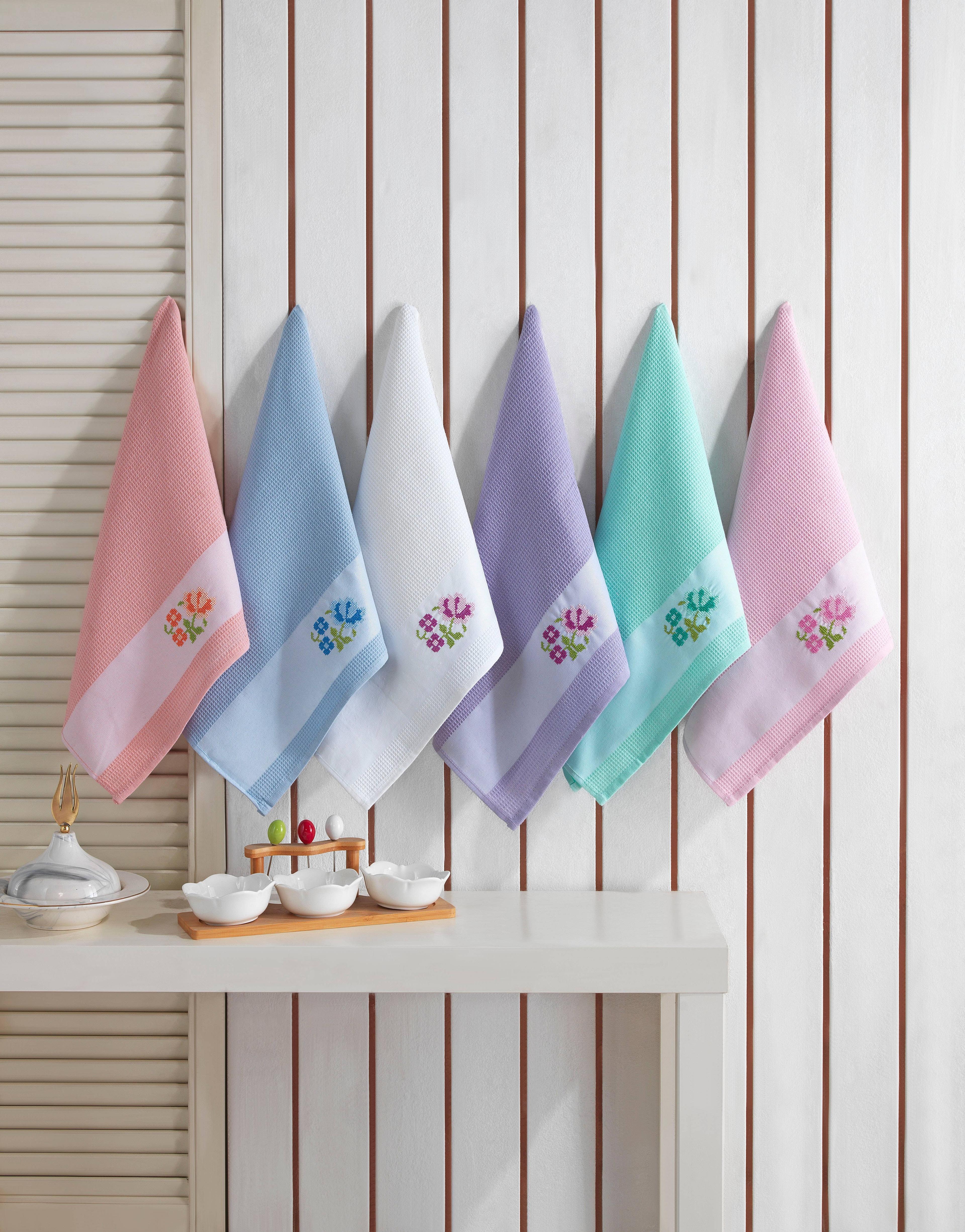 KAFTHAN Premium Floral Cotton Kitchen Towel & Dishcloth Set (28”x18”, 6pk) , Multicolor Jacquard, Soft, Absorbent, Durable, 100% Turkish Cotton