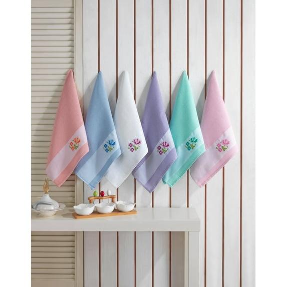 KAFTHAN Premium Floral Cotton Kitchen Towel & Dishcloth Set (28”x18”, 6pk) , Multicolor Jacquard, Soft, Absorbent, Durable, 100% Turkish Cotton
