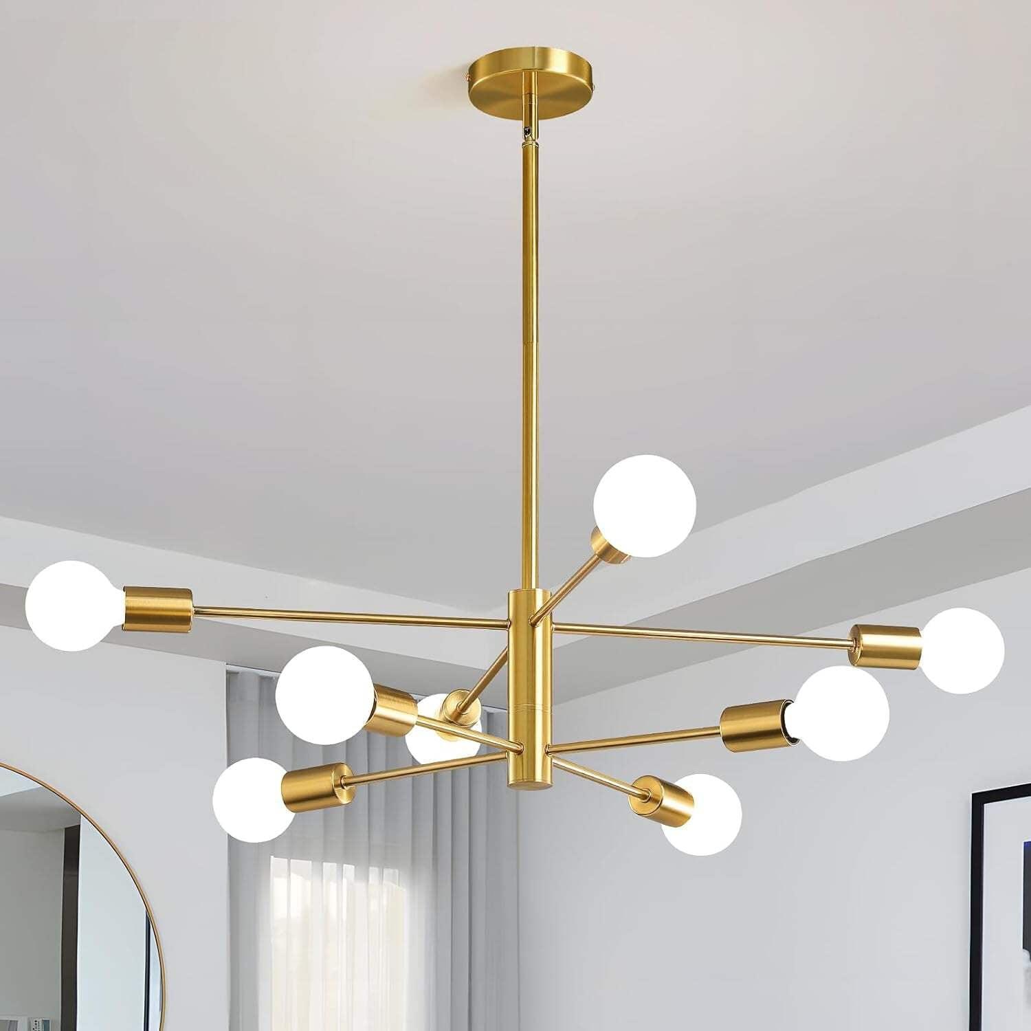 Gold 8-Light Sputnik Chandelier with Adjustable Rods