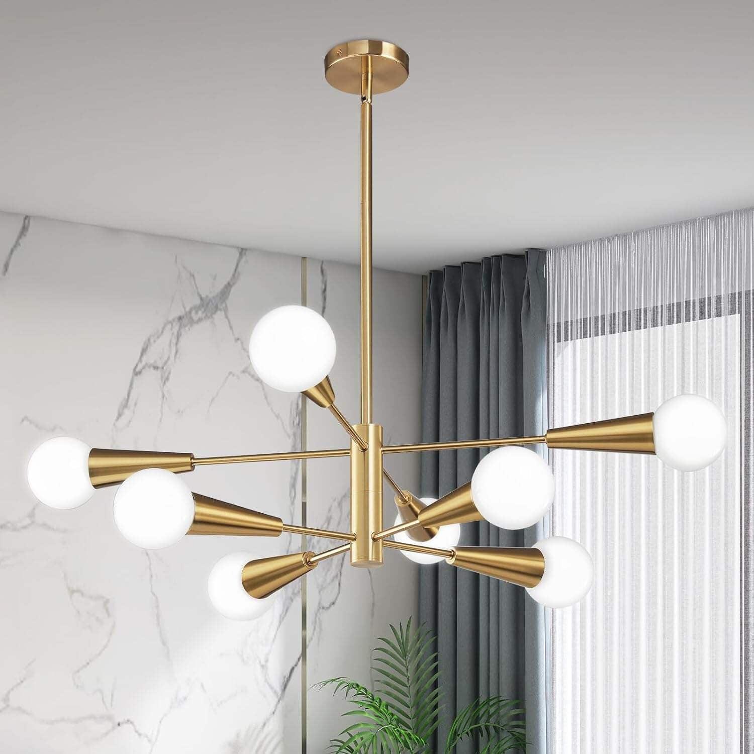 Beslowe 8-Light Modern Sputnik Chandelier, Mid Century Black  Gold Chandeliers Lighting, Farmhouse Ceiling Hanging Light Fixture for Dining Room Bedroom Living Room Kitchen Foyer, Height Adjustable